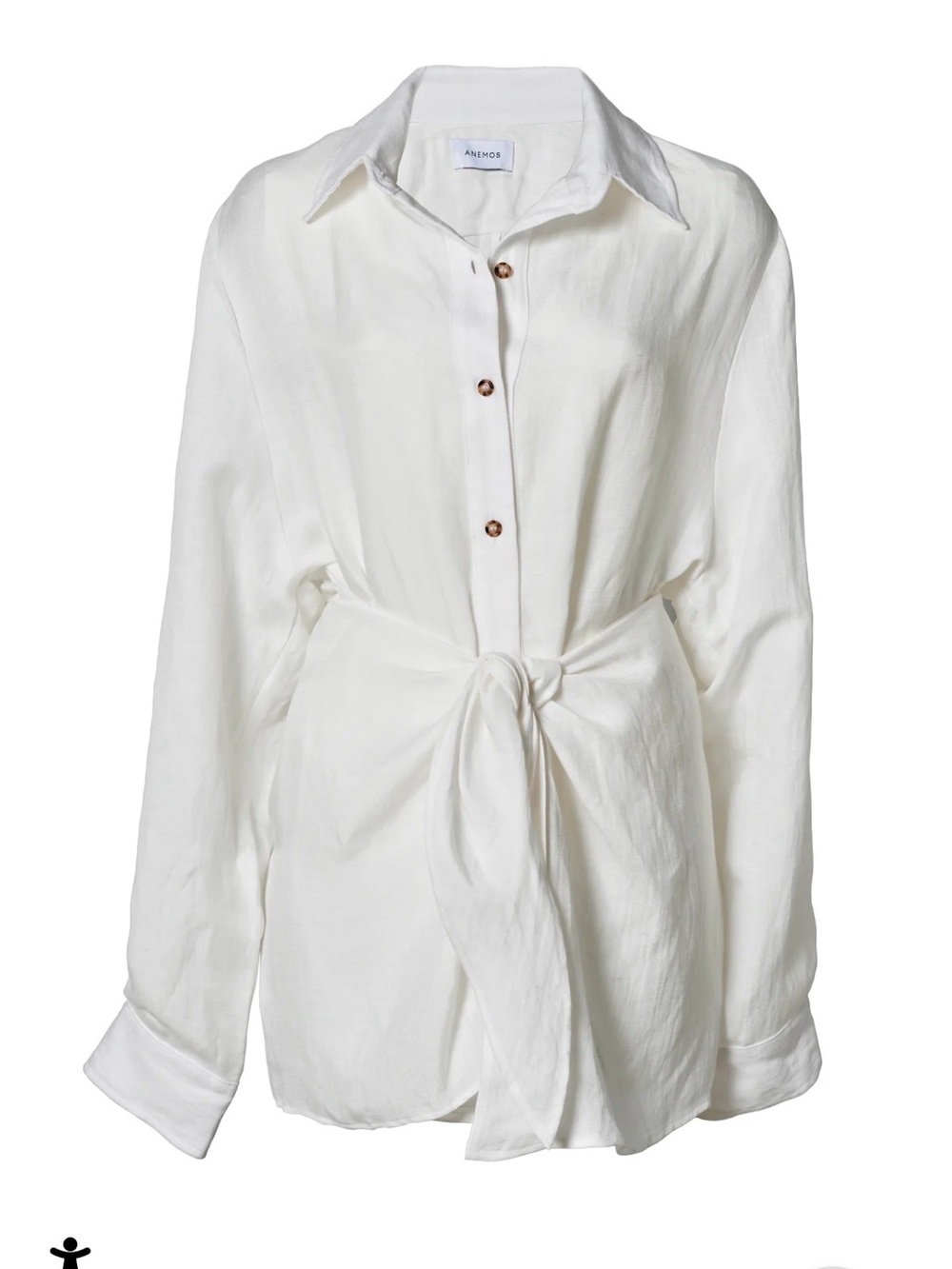ANEMOS The LA Button-Down Linen Cupro Wrap Dress_White M